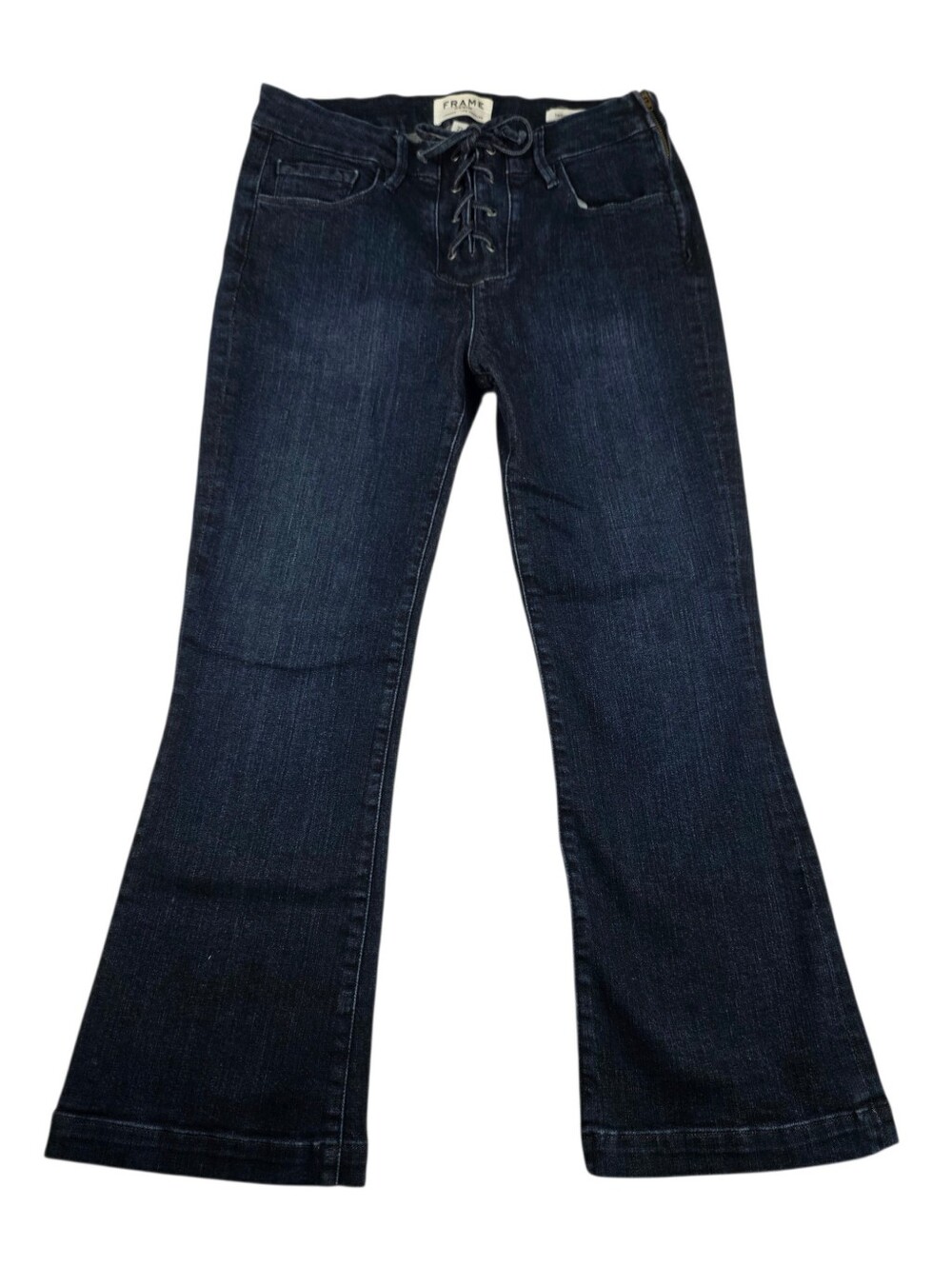 Frame Le Crop Mini Boot Lace Up Jeans Womens Dark Wash Side Zip Size 27